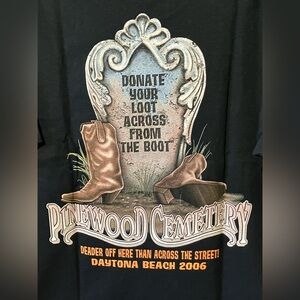 Pinewood Cemetery Pocket T Shirt Daytona Beach Across BootHill Deader Off Here M